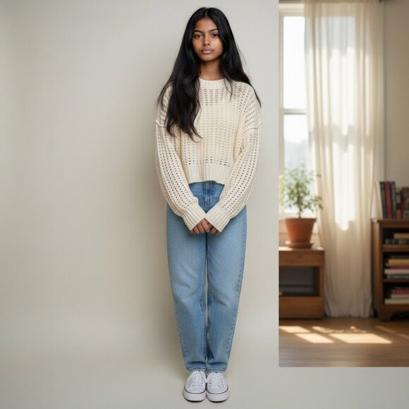 Universal Thread Womens Fabric Blend Cream Open-Knit Sweater Size XS - Picture 2 of 11